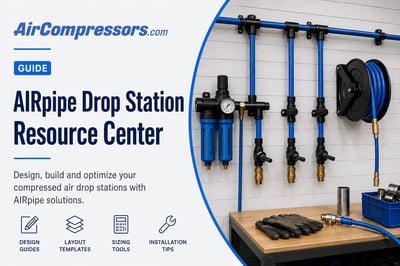 an AirPipe Drop Station shown on the wall with different attachments 
